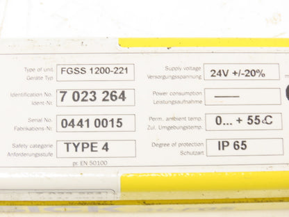 Sick FGSS1200-221 Safety Light Curtain Transmitter 1200mm x 18m