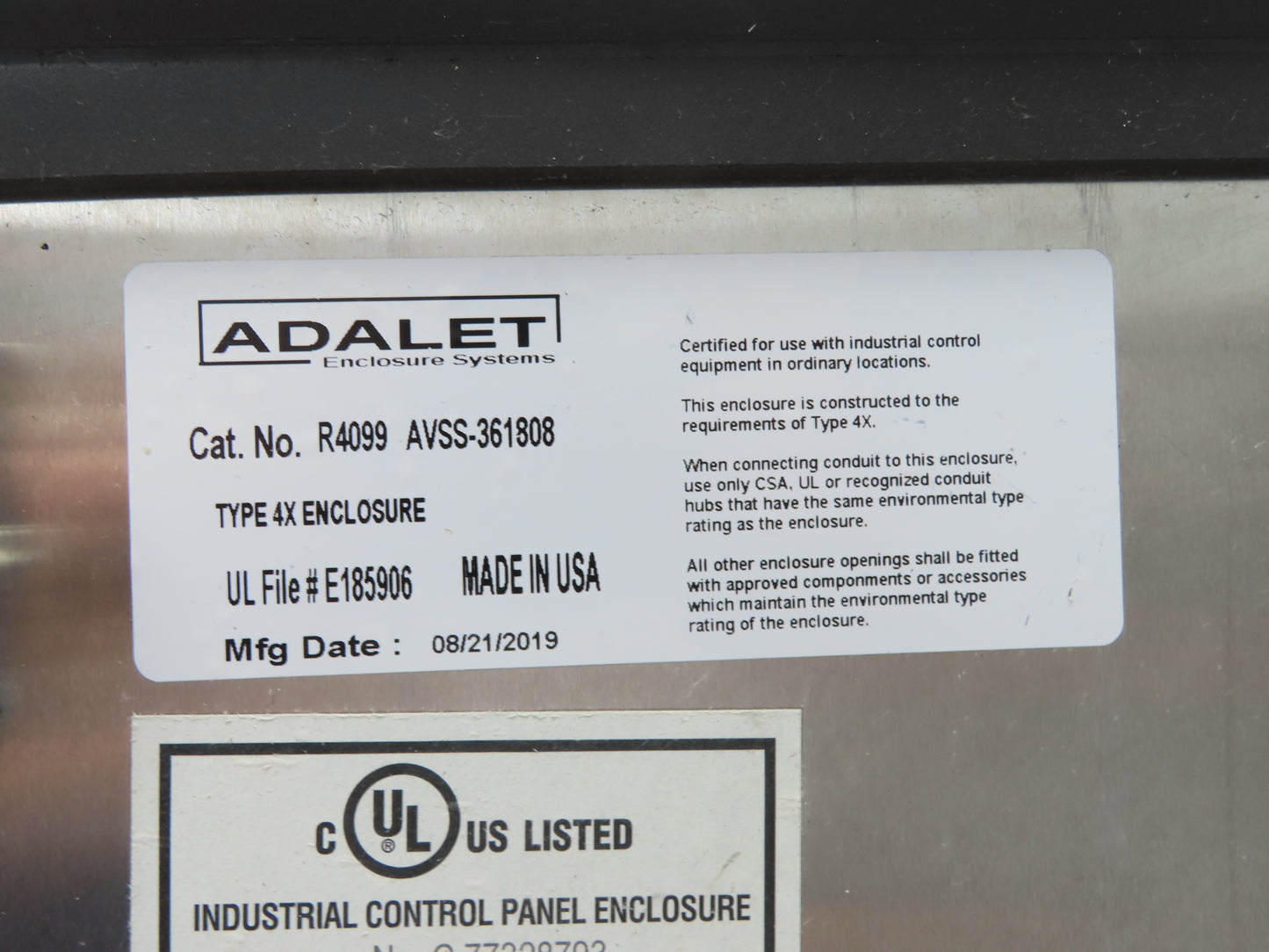 Adalet AVSS-361808 Stainless Steel Enclosure Type 4X