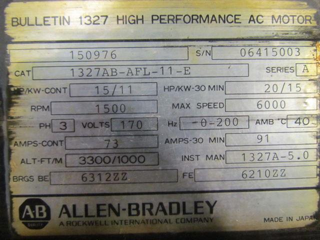 A-B Allen Bradley 1327AB-AFL-11-E 150976 15 HP Electric Servo Motor 170V 1500RPM