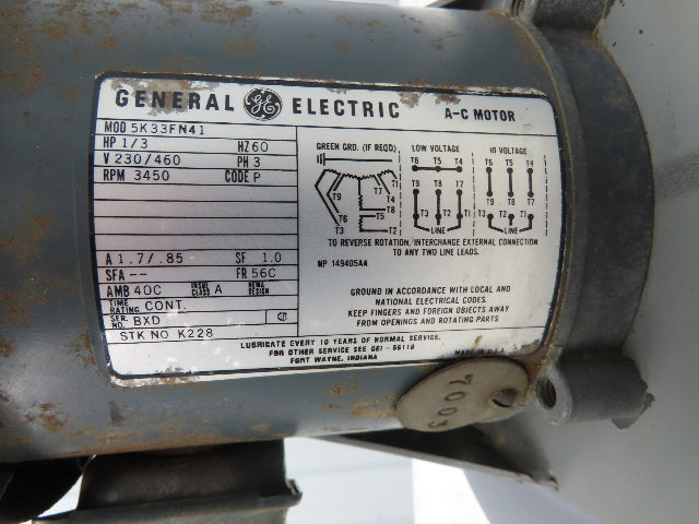 9" Centrifugal Fan Blower .33Hp 3450rpm 230/460V 3Ph 5"x 4" Inlet/Outlet