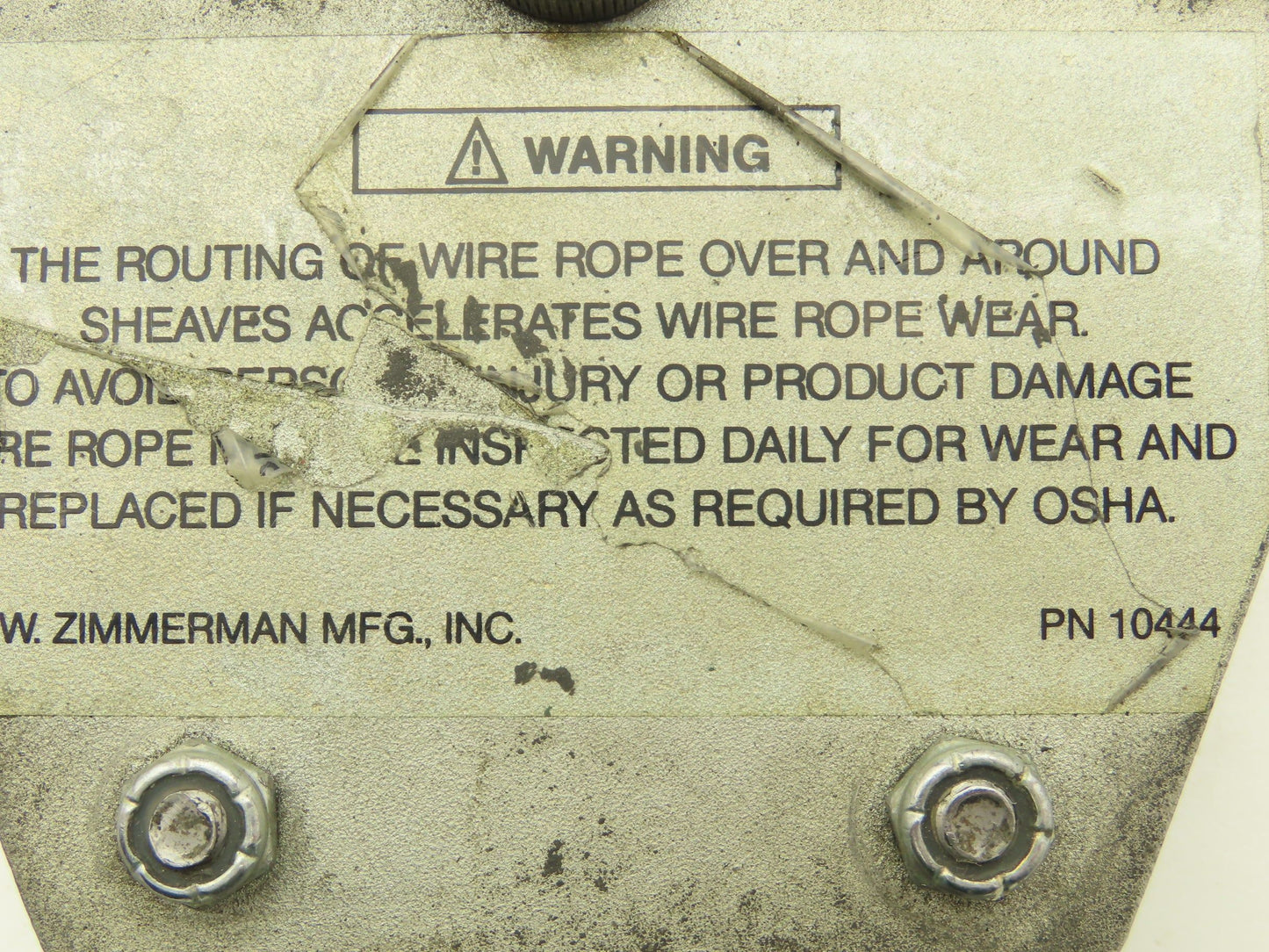 Zimmerman Ingersoll Rand 10444 Air Balancer Load Block Single Pulley Sheave