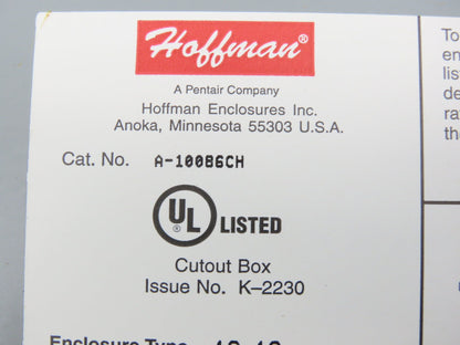 Hoffman A-10086CH Electrical Enclosure JIC Switch Panel Box 10x8x6" Wall Mount