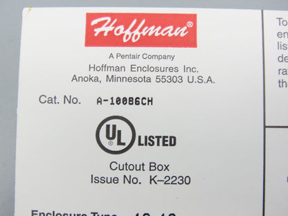Hoffman A-10086CH Electrical Enclosure JIC Switch Panel Box 10x8x6" Wall Mount
