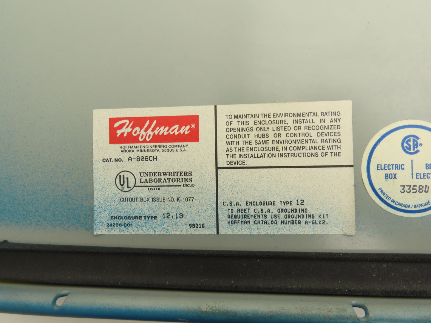 Hoffman A-808CH Electrical Enclosure JIC Switch Panel Box 8X8X4 Lot of 2