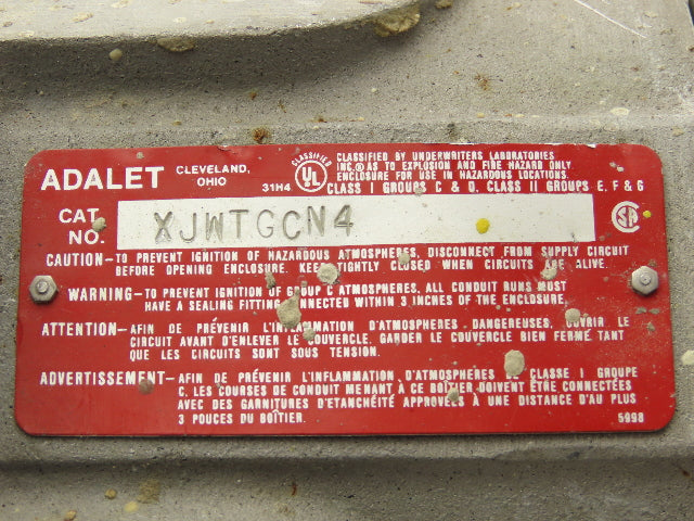 Adalet XJWTGCN4 Explosion Proof Enclosure XGC 40-2889 6568