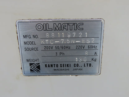 Kanto Seiki Oilmatic Hydraulic Oil Chiller Temp Regulator 200/220V 3Ph