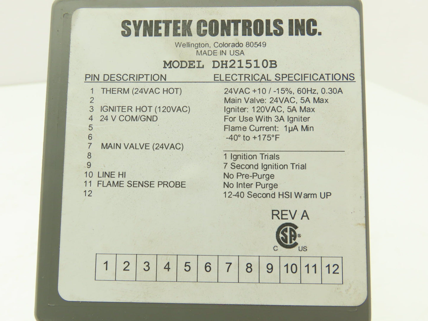 Synetek Controls DH21510B Dryer Ignition Module for 3A Igniter