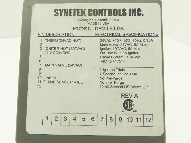 Synetek Controls DH21510B Dryer Ignition Module for 3A Igniter