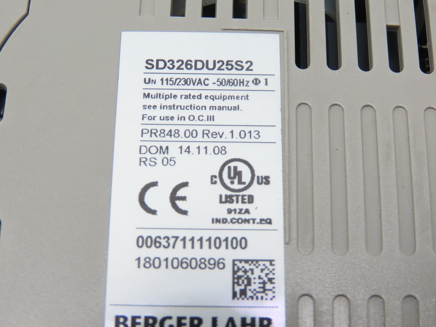 Berger Lahr SD326DU25S2 Stepper Motor AC Drive 230V 1Ph REV 1.013