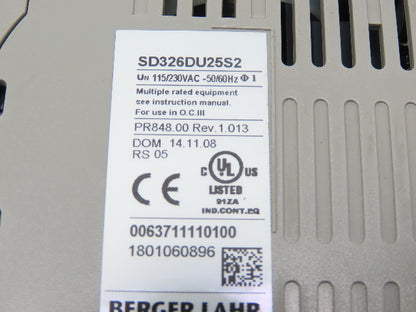 Berger Lahr SD326DU25S2 Stepper Motor AC Drive 230V 1Ph REV 1.013