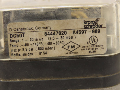 Krom Schroder DG50T Air/Gas Pressure Switch 8.5psi 1-20 In-Wc  Lot of 3