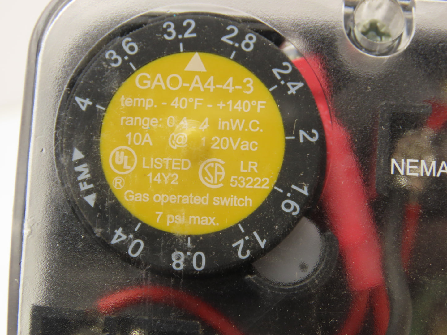 Dungs GAO-A4-4-3 Air/Gas Pressure Switch 7psi 0.4-4 In-Wc 120V