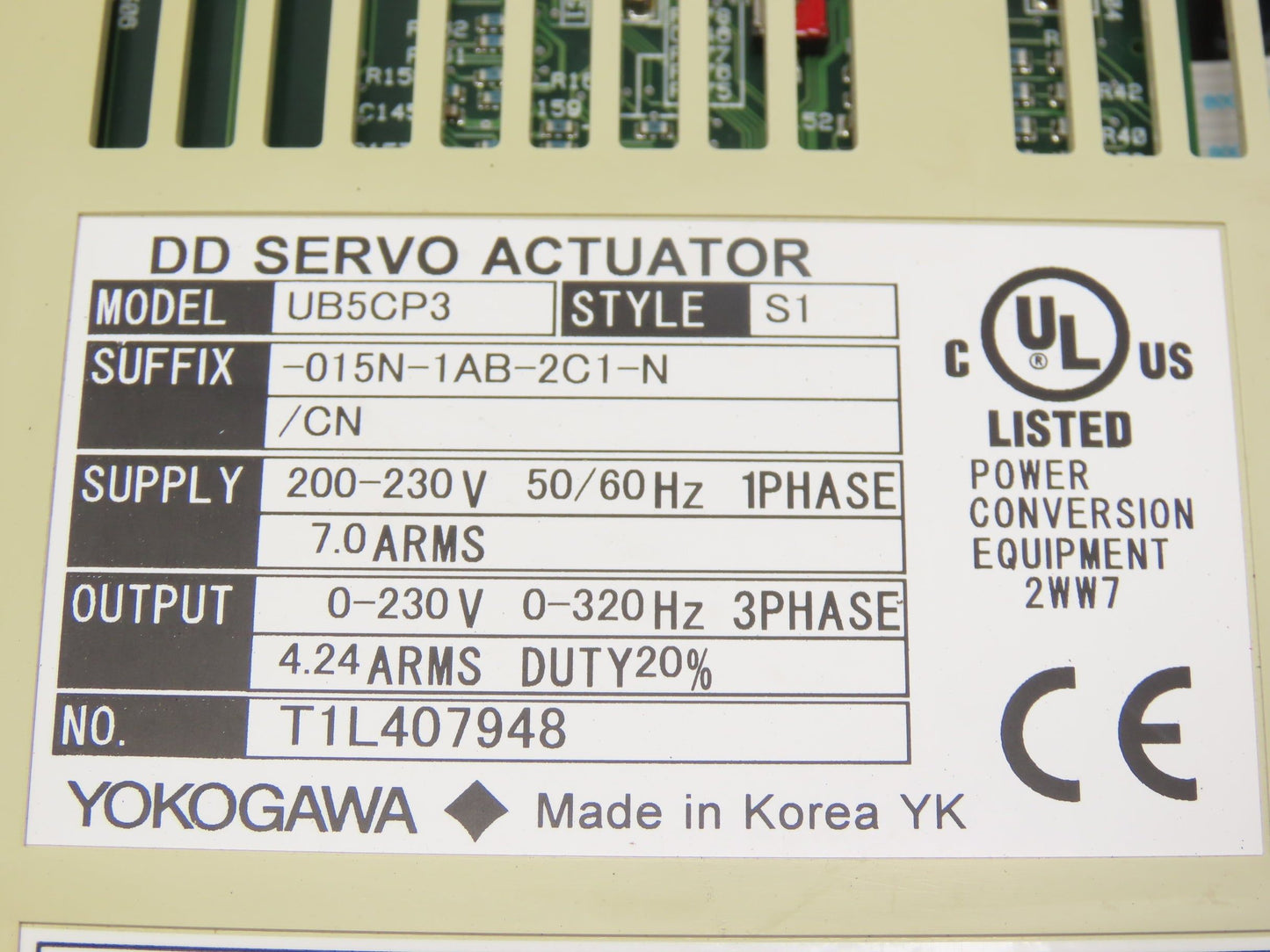 Dynaserv UB5CP3 DD Servo Actuator AC Drive 230V 1Ph Style S1