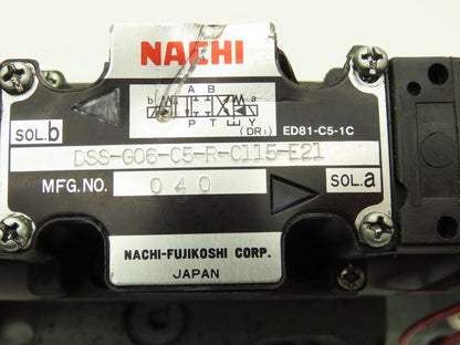 Nachi DSS-G06-C5-R-C115-E21 Hydraulic Directional Solenoid Valve 115V DG5S Base