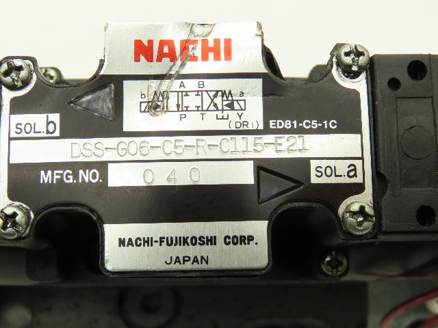 Nachi DSS-G06-C5-R-C115-E21 Hydraulic Directional Solenoid Valve 115V DG5S Base
