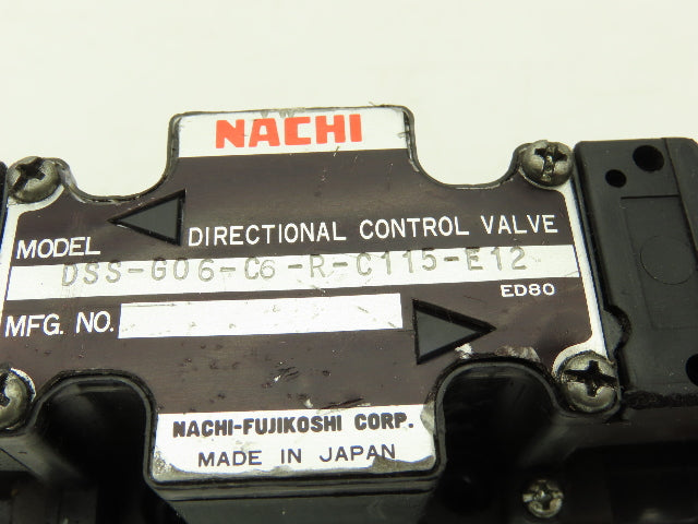 Nachi DSS-G06-C6-R-C115-E12 Hydraulic Directional Solenoid Valve 115V DG5S Base