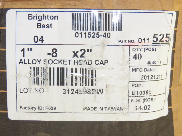 011525-40 Bolt Screw 1"-8 Full Thread 2" L Socket Head Cap Lot of 40