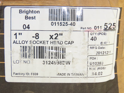 011525-40 Bolt Screw 1"-8 Full Thread 2" L Socket Head Cap Lot of 40