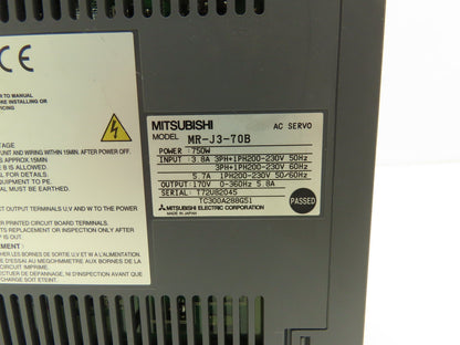 Mitsubishi MR-J3-70B Melservo AC Servo Drive 750W 170V 5.8A Output