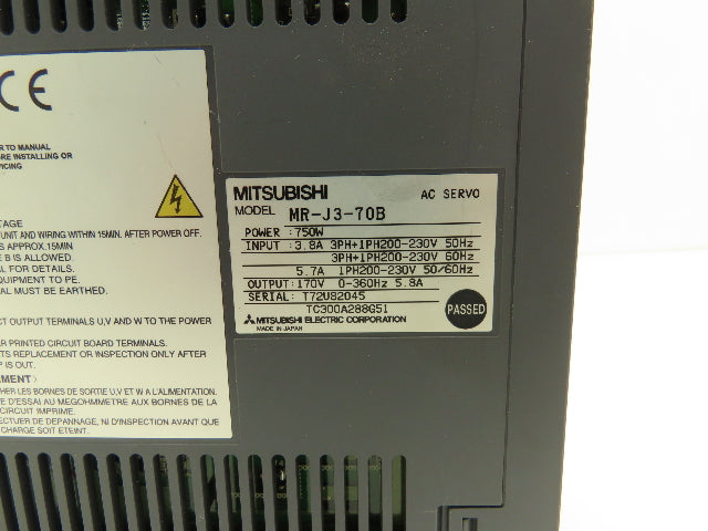 Mitsubishi MR-J3-70B Melservo AC Servo Drive 750W 170V 5.8A Output