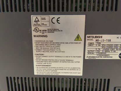 Mitsubishi MR-J3-70B Melservo AC Servo Drive 750W 170V 5.8A Output