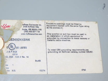 Hoffman ASE24X24X8NK Electrical Enclosure Screw Cover Pull Box 24 x 24 x 8"