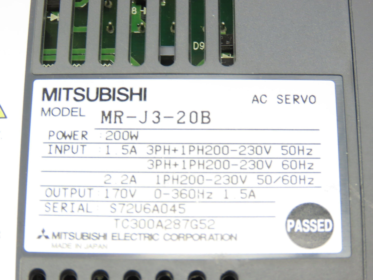 Mitsubishi MR-J3-20B Melservo AC Servo Drive 200W 170V 1.5A Output