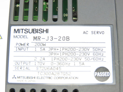 Mitsubishi MR-J3-20B Melservo AC Servo Drive 200W 170V 1.5A Output