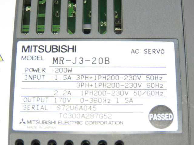 Mitsubishi MR-J3-20B Melservo AC Servo Drive 200W 170V 1.5A Output