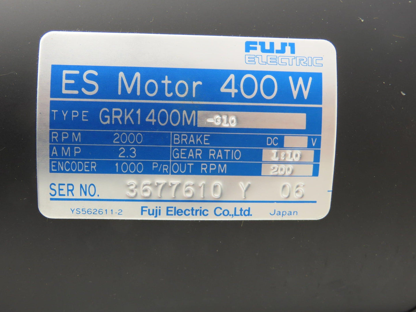 Fuji Electric GRK1400M-G10 ES Servo Motor Gearmotor 400W 10:1 Ratio 2000/200 RPM