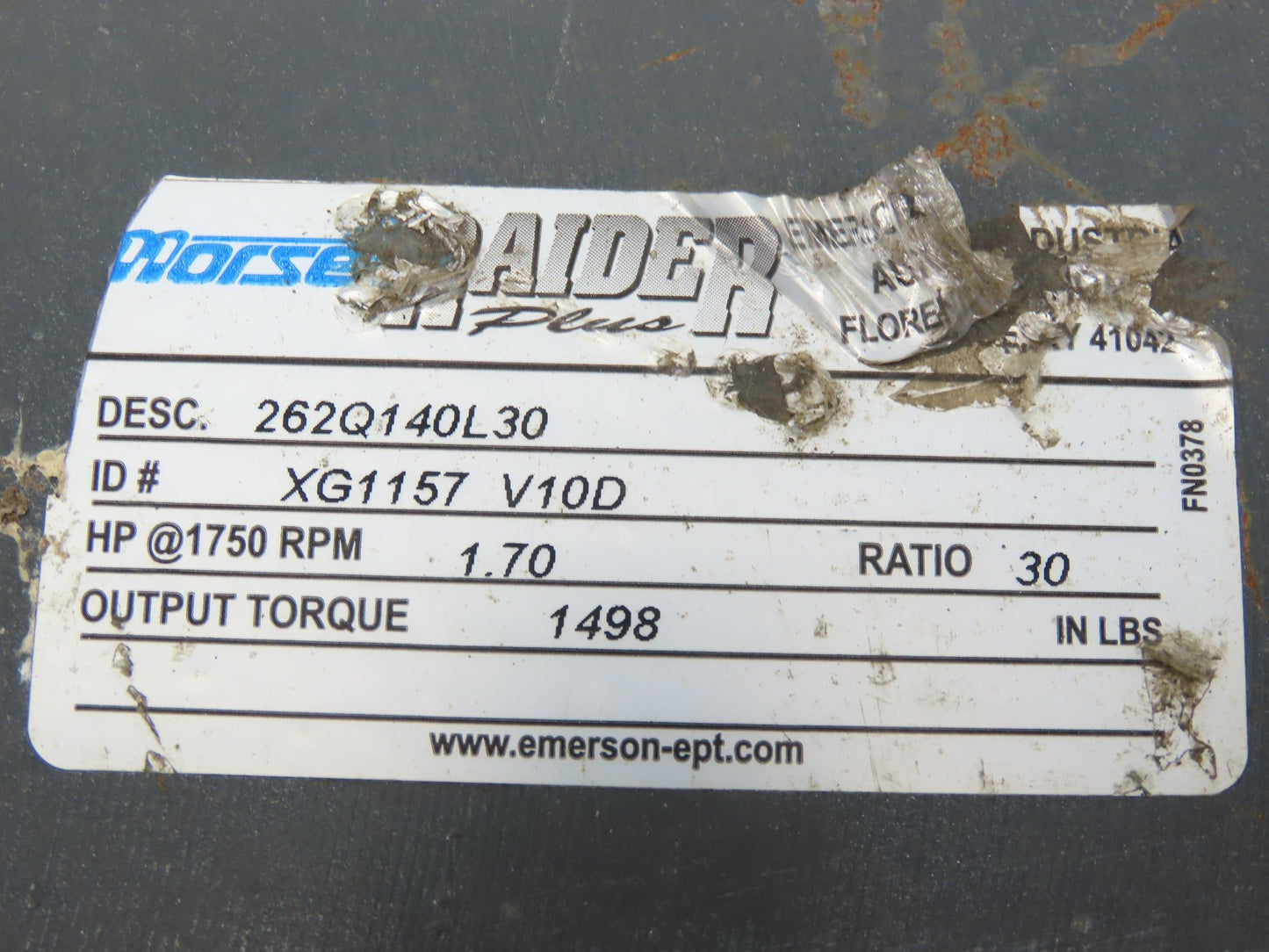 Morse Raider 262Q140L30 Worm Gearbox 30:1 Reducer 1.7Hp 58rpm LH 140TC