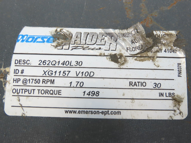 Morse Raider 262Q140L30 Worm Gearbox 30:1 Reducer 1.7Hp 58rpm LH 140TC