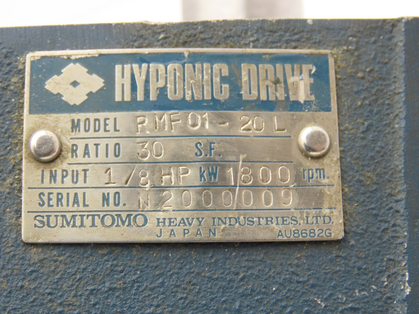 Sumitomo RMF01-20L Hyponic Drive Gearmotor 30:1 Reducer 60rpm 1/8Hp 460V 3PH 63S