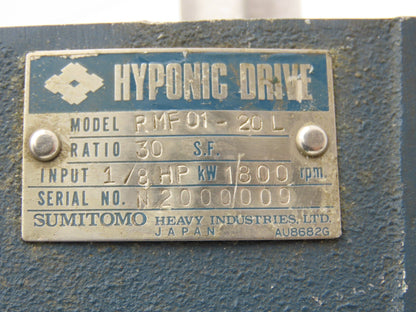 Sumitomo RMF01-20L Hyponic Drive Gearmotor 30:1 Reducer 60rpm 1/8Hp 460V 3PH 63S