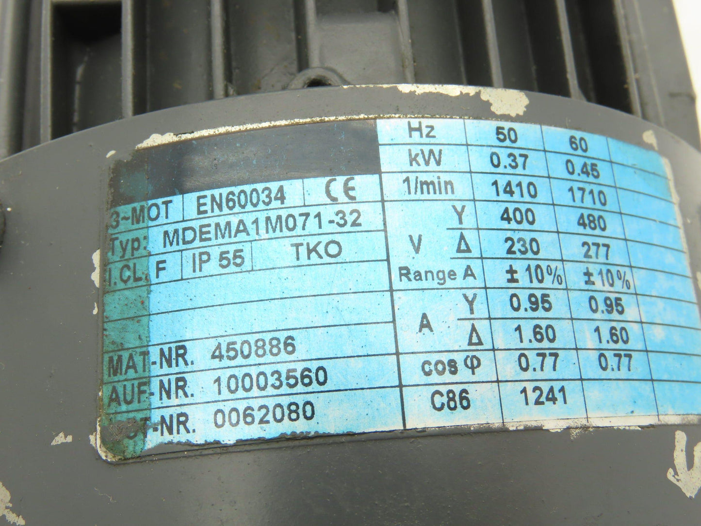 Lenze MDEMA1M071-32 Gearmotor 47.8:1 Ratio .45kw 230/460V Hex Shaft GKR04-2M HAK