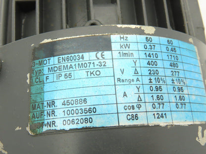 Lenze MDEMA1M071-32 Gearmotor 47.8:1 Ratio .45kw 230/460V Hex Shaft GKR04-2M HAK