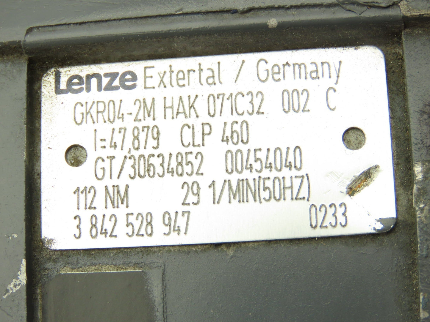 Lenze MDEMA1M071-32 Gearmotor 47.8:1 Ratio .45kw 230/460V Hex Shaft GKR04-2M HAK