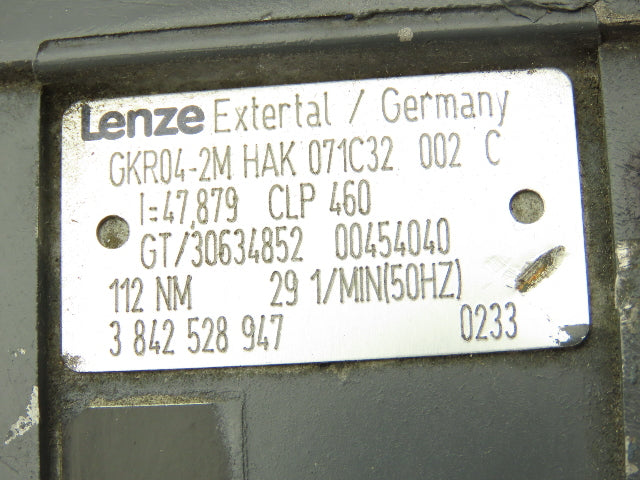 Lenze MDEMA1M071-32 Gearmotor 47.8:1 Ratio .45kw 230/460V Hex Shaft GKR04-2M HAK