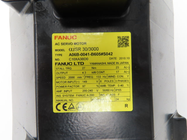 Fanuc A06B-0041-B605#S042 AC Servo Motor 4.3kw 149V 2000RPM Pulsecoder Encoder