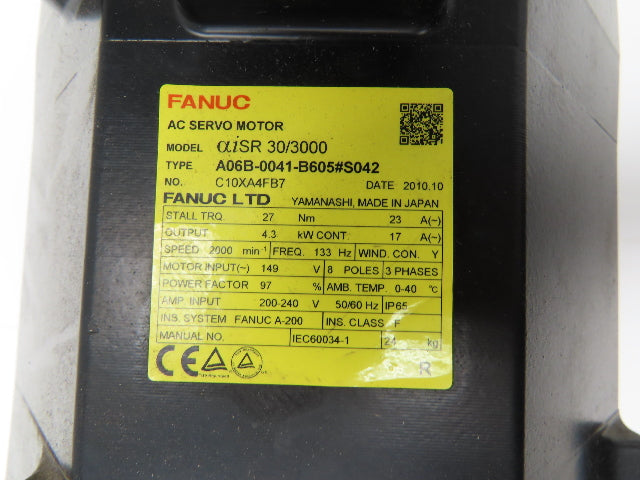 Fanuc A06B-0041-B605#S042 AC Servo Motor 4.3kw 149V 2000RPM Pulsecoder Encoder