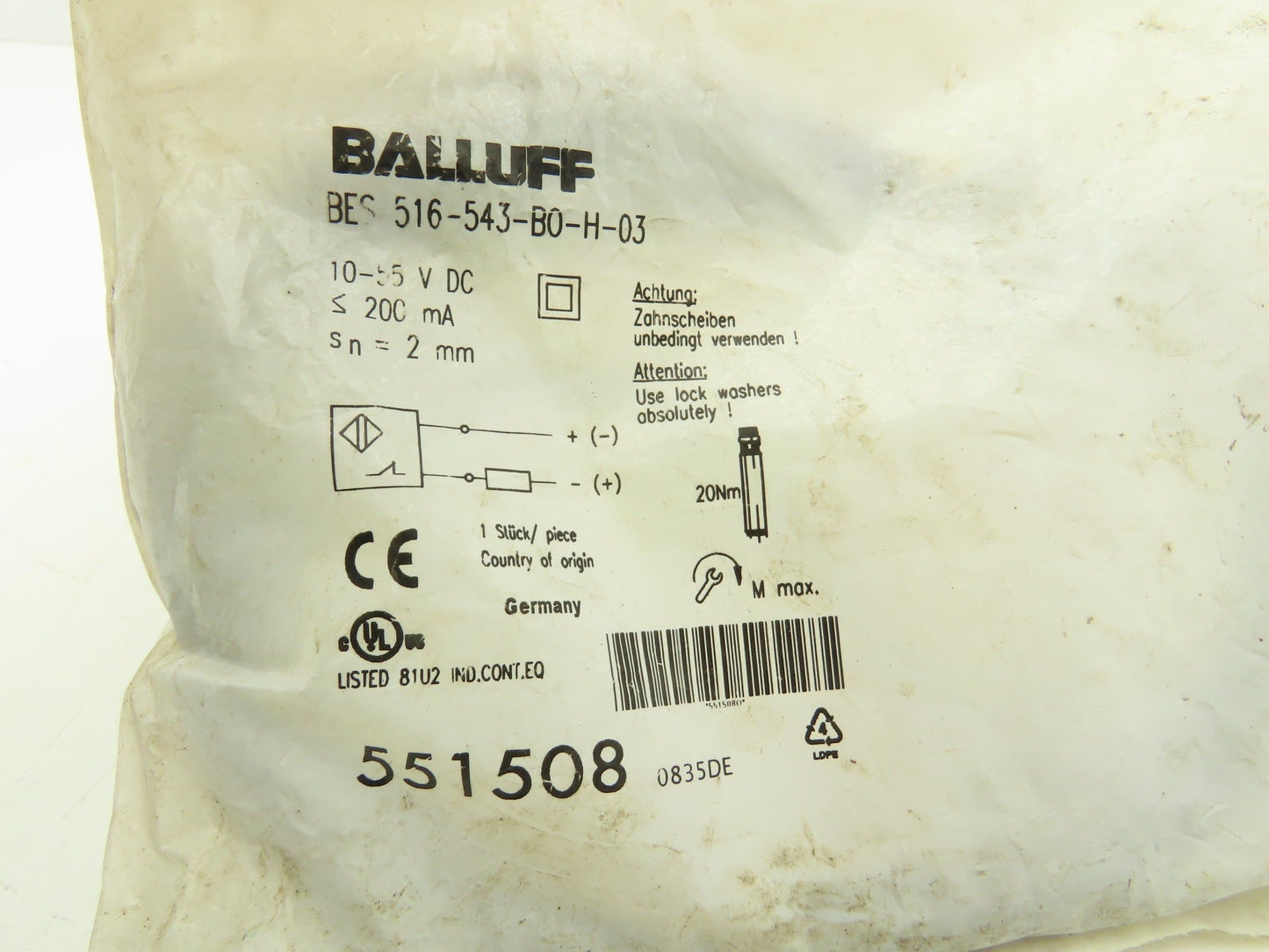 Balluff BES 516-543-B0-H-03 Proximity Sensor 10-55VDC 200mA