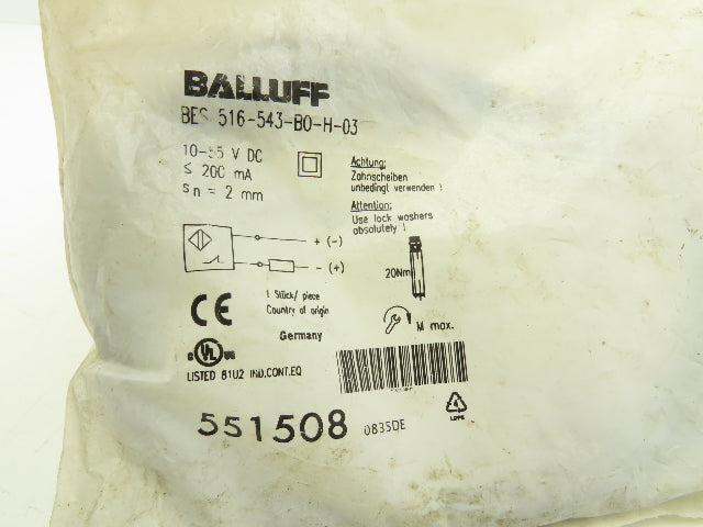 Balluff BES 516-543-B0-H-03 Proximity Sensor 10-55VDC 200mA