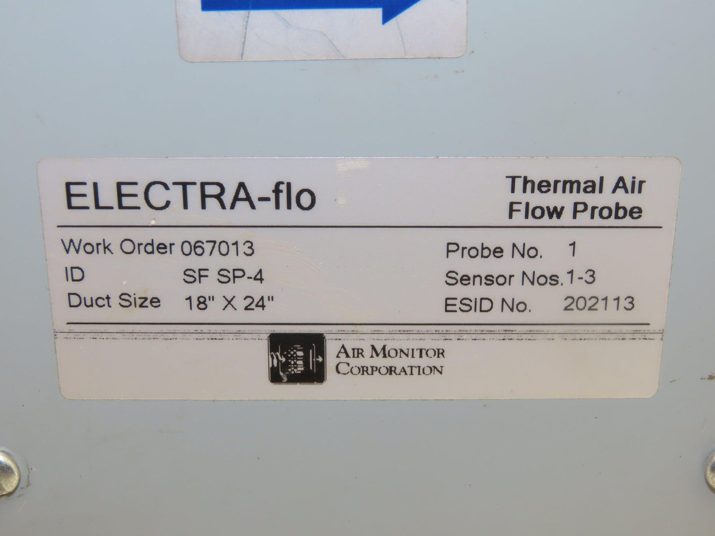 Air Monitor Electra-Flo SF SP-4 Thermal Airflow Probe Sensor 18"x 24" Duct Size