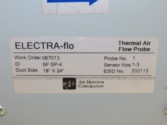 Air Monitor Electra-Flo SF SP-4 Thermal Airflow Probe Sensor 18"x 24" Duct Size