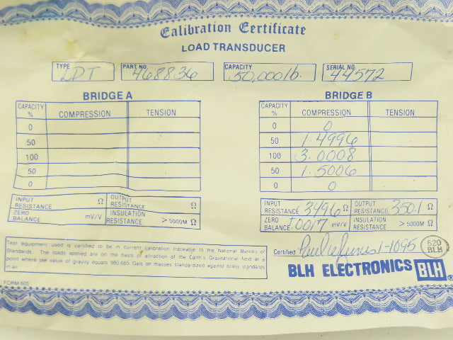 BLH Electronics LPT Load Cell Transducer 50000 Lb Capacity 7"OD x 1.5"ID