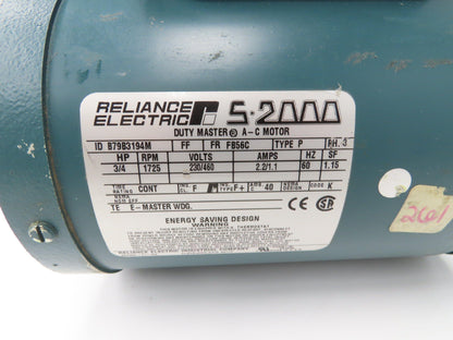 Reliance Electric B79B3194M AC Motor 3/4Hp 1725rpm 230/460V 3PH FB56C Dual Shaft