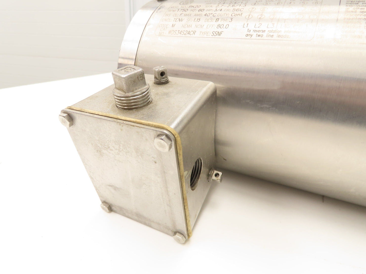 US Motors BK20 Stainless AC Motor 3/4Hp 1750rpm 230/460V 3PH 56C TENV Washdown
