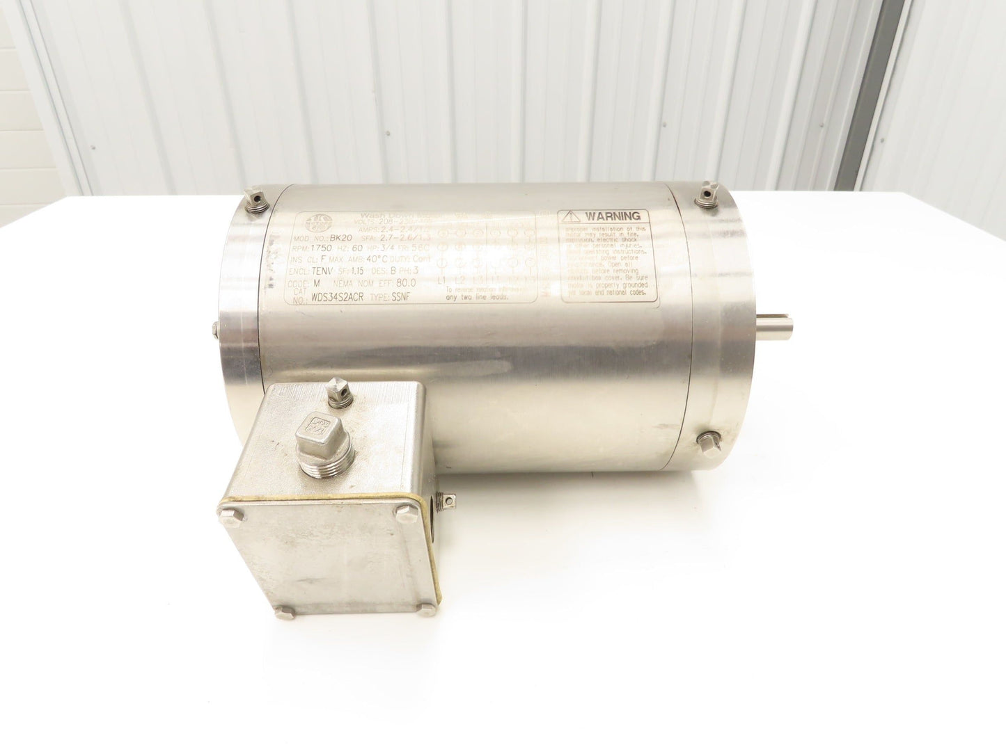 US Motors BK20 Stainless AC Motor 3/4Hp 1750rpm 230/460V 3PH 56C TENV Washdown
