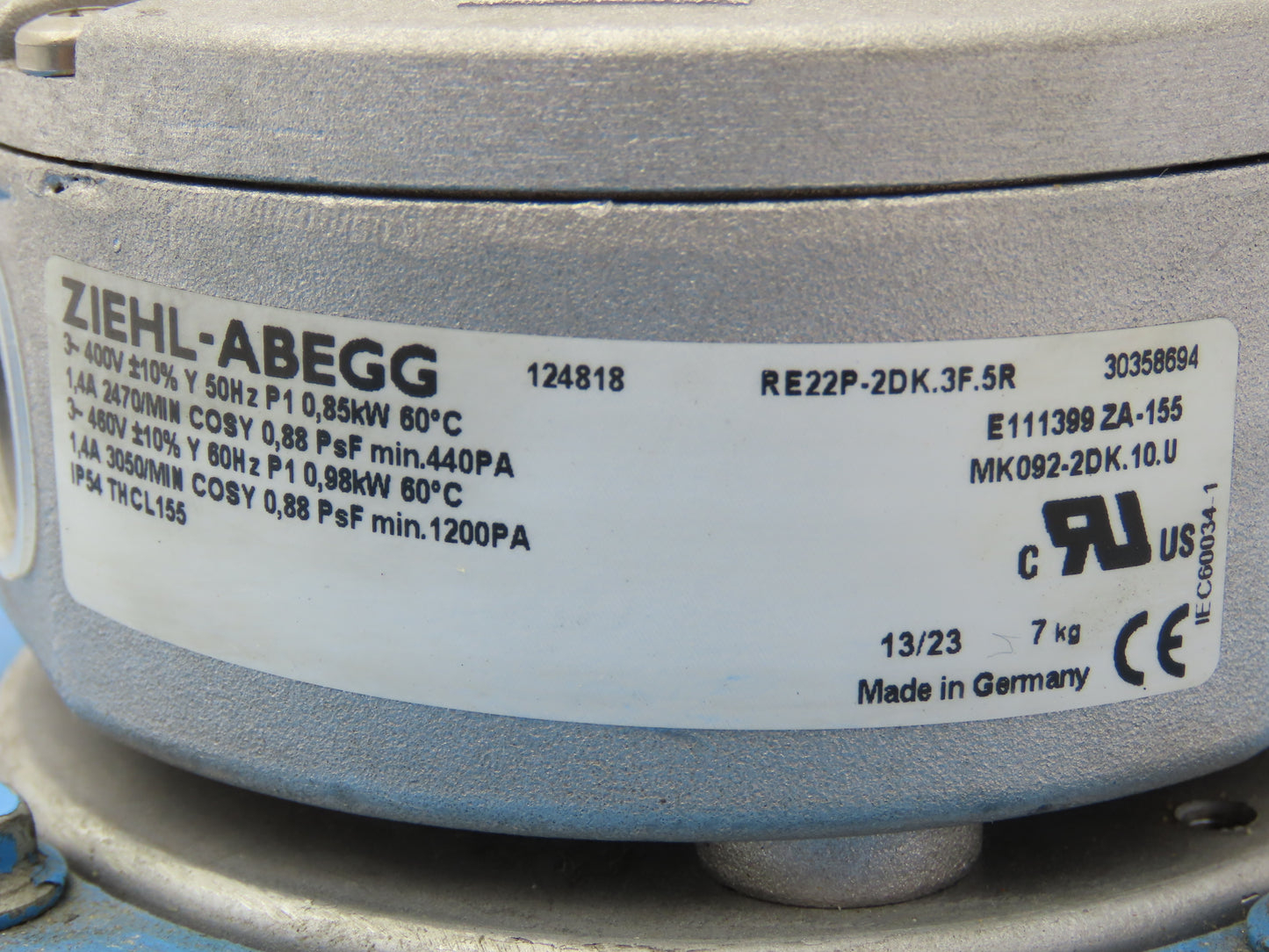 Ziehl Abegg RE22P-2DK.3F.5R Planar Axial Fan 0.98kw 3050rpm 460V 3ph