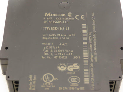 Moeller ESR4-NZ-21 Safety Relay 24V AC/DC <50ms Coil 230VAC 6A